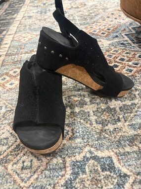 Source Unknown Black Suede Cork Wedge Sandals - Women